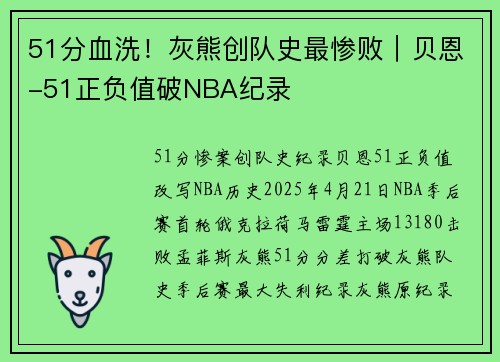 51分血洗！灰熊创队史最惨败｜贝恩-51正负值破NBA纪录